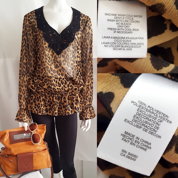 Jones🌾New York Leopard Print Sheer Top| Embellished Neckline - Picture 5 of 7